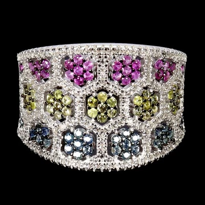 925 Sterling Silver Ring Sapphire Round Diamond Cut Topaz Gemstone Jewelry Sz 8 - Image 1 of 4