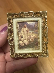 Vintage Jesus Christ Shepherd Miniature Tiny Mini Picture Framed Dollhouse 2” - Picture 1 of 5