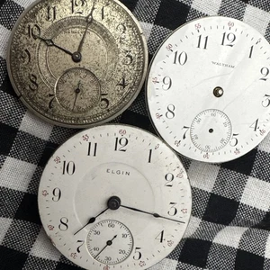 Konvolut 3 Taschenuhr Zifferblatt / Uhrwerke für Reparaturen Elgin Waltham Hamilton 1548 - Bild 1 von 7
