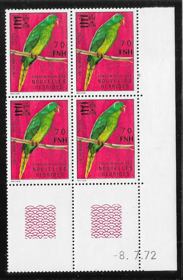 NEW HEBRIDES (FRENCH) UNISSUED 1977 70f ON 2f LOCAL OVPT DEFIN MNH BLK OF 4 - Image 1 of 1