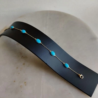 5.76 Ct Natural Turquoise Bracelet 14K Yellow Gold Minimalist Bezel Setting - Image 1 of 4
