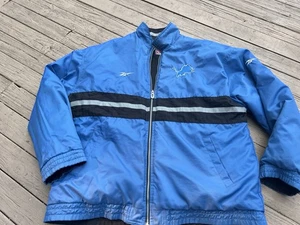 Detroit Lions Reebok Vintage Coat Reversible Black & Blue Lg NFL Football Jacket - Picture 1 of 16