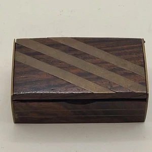 Wood brass vintage miniature lidded box. Trinket,pill box. Handmade - Picture 1 of 6