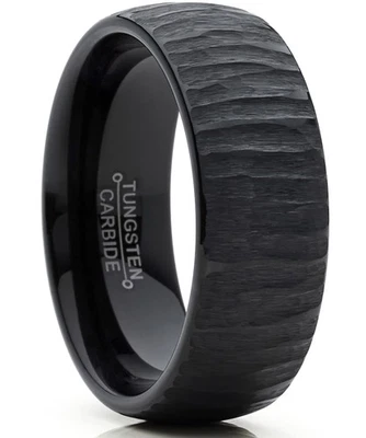 Anillo de compromiso de alianza de boda con cúpula de carburo de tungsteno negro para hombre Foto 1 de 4