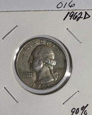 1962 D 90% Silver Washington Quarter -016 - Image 1 of 2