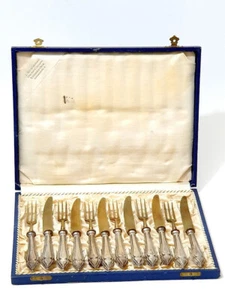 Cubiertos de frutas tenedor cuchillo 12 piezas para 6 personas plata 800 y latón alrededor de 1900 - Imagen 1 de 10