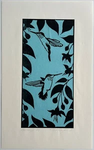 Patricia Sundgren Smith - original, signed lino blockprint "Hummingbirds" - Picture 1 of 7