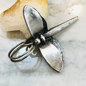 VTG Sterling Silver Dragonfly Pendant Brutalist Abstract 1.5” Artisan Sign 10g - Picture 1 of 5