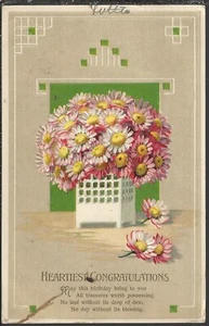 HEARTIEST CONGRATULATIONS ~ 1910s Pink Daisies - Picture 1 of 2