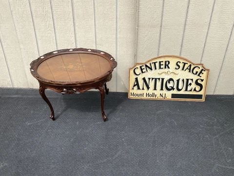 64578  Antique Inlaid Oval Tray Top Coffee Table Cover