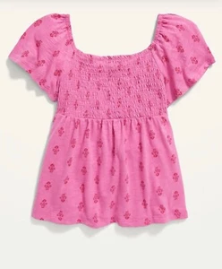Old Navy Kid Size Medium (8) Pink Short Sleeved Smocked Swing Top .. $20 ..NWT - Picture 1 of 2