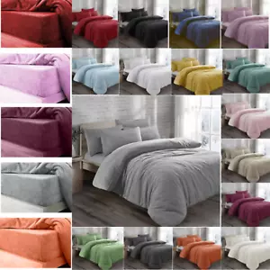 Teddy Fleece Duvet Quilt Cover, 2xPillowcases, Fitted Sheet Thermal Bedding Sets - Picture 1 of 30
