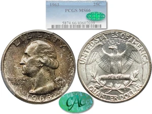 NICE TONED OBV 1963 Washington 25c PCGS MS-66 CAC Quarter KVE Investments, LLC - Picture 1 of 10