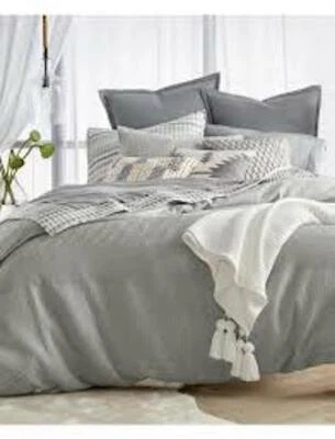 NUEVO Juego de edredón doble gris $285 estándar Pillowsham Lucky Brand 'Waffle Stripe' Foto 1 de 3