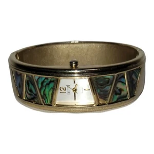 Galleria accutime gold tone cuff 7 inch wristwatch with abalone look accents  - Picture 1 of 8
