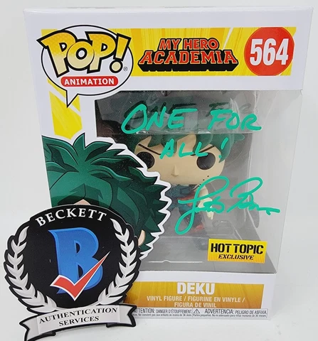 Deku signed My Hero Academia Funko Pop Figure Hot Topic 564 Justin Briner BAS Cover