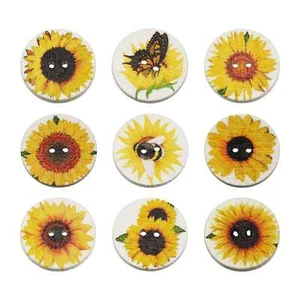 Sunflower Wooden Buttons, Assorted Designs, Sewing, DIY Crafting (Set of 50pcs) - Picture 1 of 6