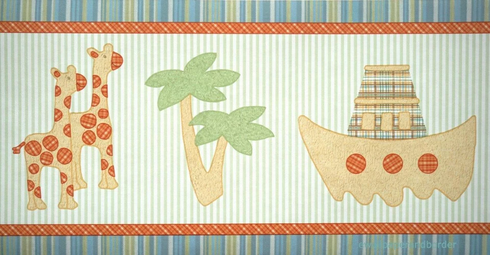 Elefante Jirafa Barco Palmera Safari Papel Pintado Borde Bebé Guardería Decoración de Pared Foto 1 de 3