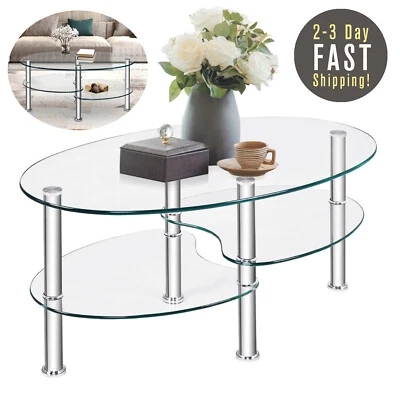 COSTWAY Mesa De Centro Cristal Vidrio Templado Para Sala Moderna Elegante Ovalada Barata