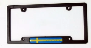Sweden Swedish flames Flag Black Plastic Car License plate frame dome decal - Foto 1 di 2