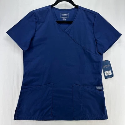 Cherokee Scrub Top Womens Sz S Workwear Professionals Wrap Medical Uniform Blue - Image 1 of 4