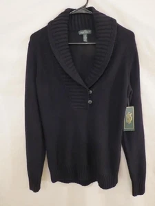 LRL RALPH LAUREN Women's Knit Long Sleeve Shawl Collar Sweater, Black, XL - Picture 1 of 3