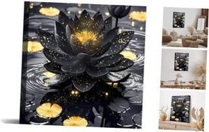 Lotus Floral Wall Art for Zen Framed 12"X16"- Black and Gold Lotus Flower Print - Picture 1 of 7