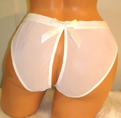 Lencería bragas sin entrepierna espalda abierta de malla blanca, XL regalo para adultos Foto 1 de 4