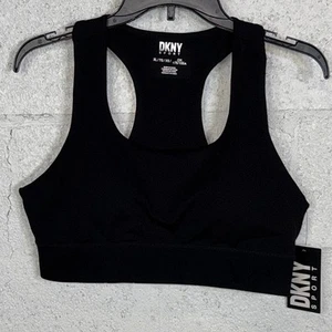 Dkny Sport Women's Balance Compression Logo Racerback Sports Bra - Black XL - Picture 1 of 6