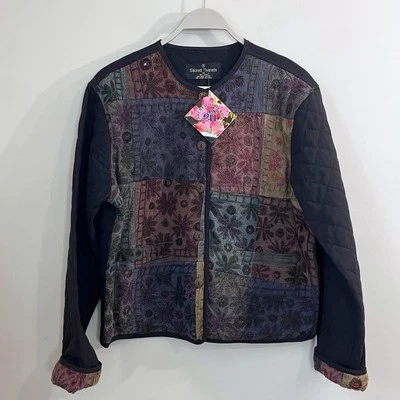 NWT Sacred Threads Quilted Patchwork Jacket S/M Black Multi $90 Embroidered - Image 1 of 4