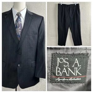 Jos A Banks Herren 46R Hose ~ 40x30 schwarz Nadelstreifen 100% Wolle Anzug - Bild 1 von 17