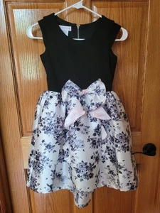 Girl's Bonnie Jean 8 Black White Pink Floral Bow Holiday Wedding Party Dress - Picture 1 of 4