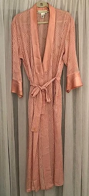 Bata de colección Oscar De La Renta rosa rosa grabada satinada ~M Foto 1 de 4