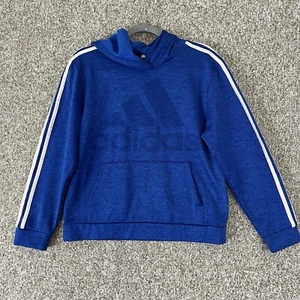 Adidas Youth Hoodie XL Blue Two Tone Logo Striped Sleeves Hooded Sweatshirt - Picture 1 of 8