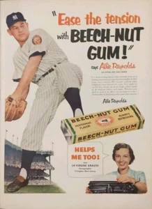 Anuncio impreso de goma Beechnut 1952 vintage, lanzador de los Yankees Allie Reynolds - Imagen 1 de 1
