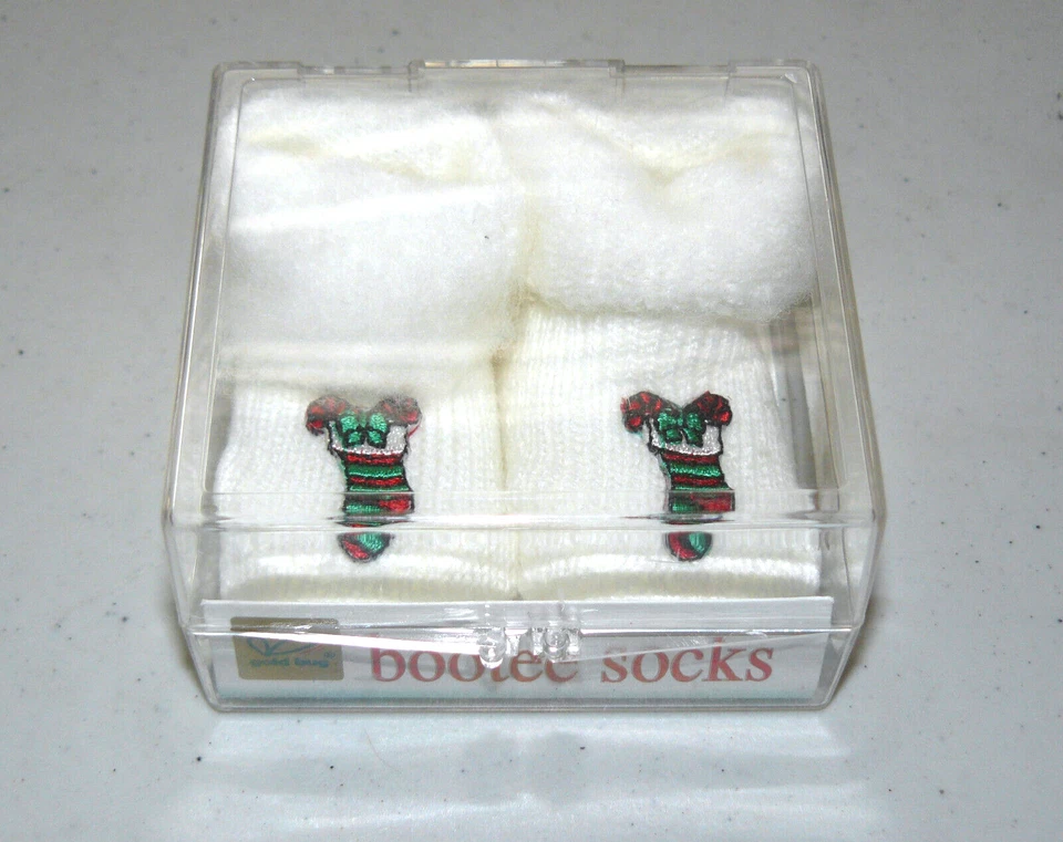 De colección 1990 Gold Bug Bootee Calcetines Botines Bebé Bebé Recién Nacido Medias de Navidad Foto 1 de 4