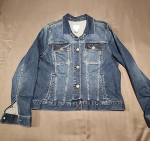 St John’s Bay Women’s Blue Denim Jean Jacket Size Large Trucker Pockets Preowned - Picture 1 of 12