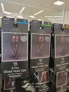 2 paia Primark Super Gloss Hold Ups top in pizzo e punta invisibile 15 denari nero - Foto 1 di 12