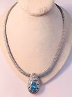 Samuel Benham Sterling & 18k Gold 18" Mesh Necklace w Large Blue Topaz Pendant 