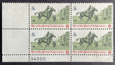 Scott # 1478 - US Plate Block Of 4 - Postrider - MNH - 1973 - Image 1 of 2