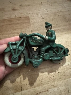 Police Motorcycle Cast Iron Patina Champion Metal Fatboy Biker Collector GIFT - Image 1 of 4