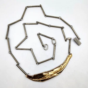 Anne-Marie Chagnon Canada Silver & Gold Tone Modernist Long Necklace 37" - Picture 1 of 15