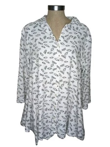 Tulip Brand Tunic Shirt Women’s Size L White Owl Print Casual Lagenlook  - Picture 1 of 11
