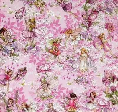 Flower Fairies Petal Fairy Allover Pink Michael Miller Fabric By the FQ - 1/4 YD - Image 1 of 4