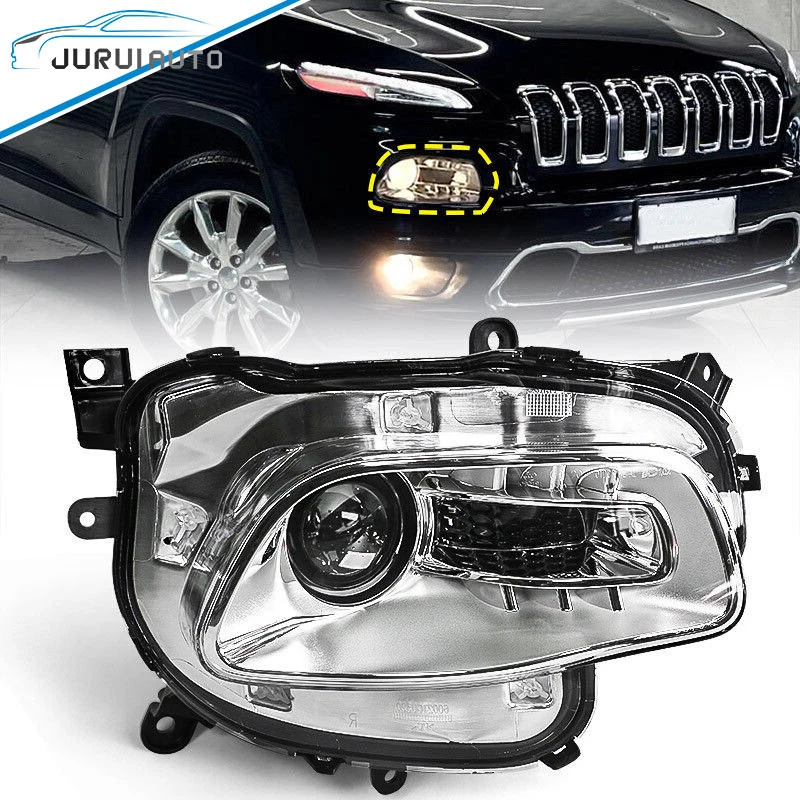 Passenger Headlight For 2014-2018 Jeep Cherokee Chrome Halogen Headlamp Right RH Foto 1 de 4