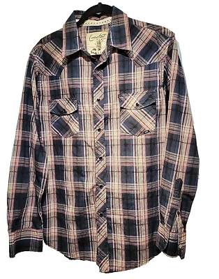 COASTAL Men's Western Shirt Size Medium  Plaid Long Sleeve Black Pearl Snaps - Image 1 of 4