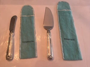 2x Tiffany & Co Shell & Thread Sterling Silver Cheese Knife Set With Blue Pouch - Picture 1 of 7