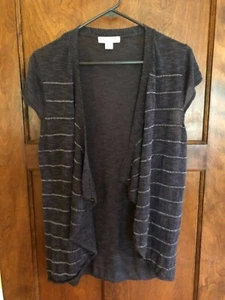 Coldwater Creek M 8-10 Gray with Beads Lightweight Silk Blend Knit Cardigan Top  - Picture 1 of 7