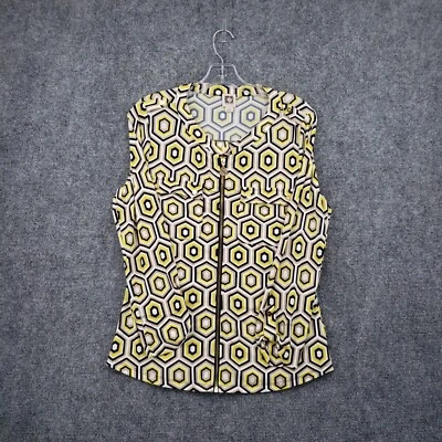 Blusa Anne Klein Top Mujer S Pequeña Amarilla Cremallera Completa Geo Hexagonal Manga Larga Años 90 Foto 1 de 4