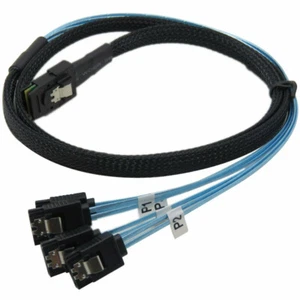 Internal Mini-SAS SFF8087 To 4x Straight Reverse SATA Fanout Cable Blue L0.5m - Picture 1 of 8